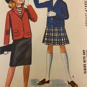 McCalls 6064 Pattern Blazer Skirt Girls 7 Vintage Academia Money Campus Pleats